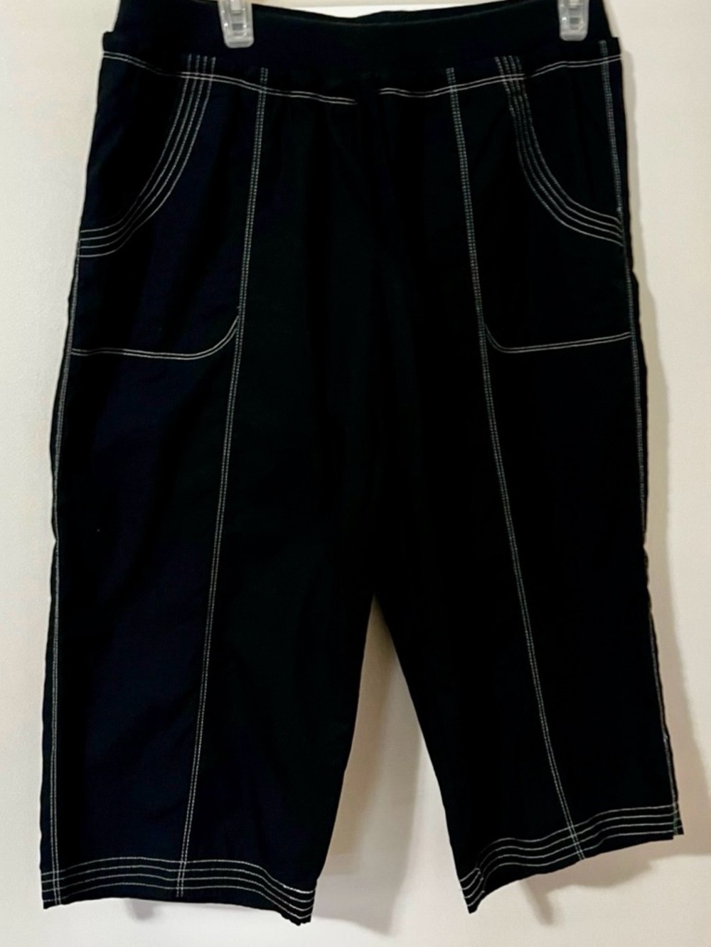 Black Cargo Capri Pant with Contrast Stitching